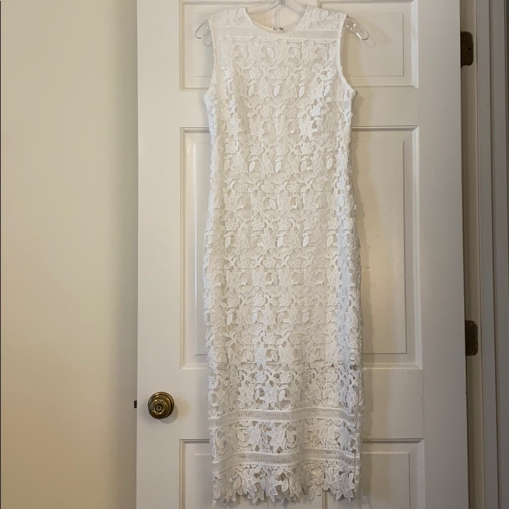Shoshanna Midnight White Lace Midi Dress
